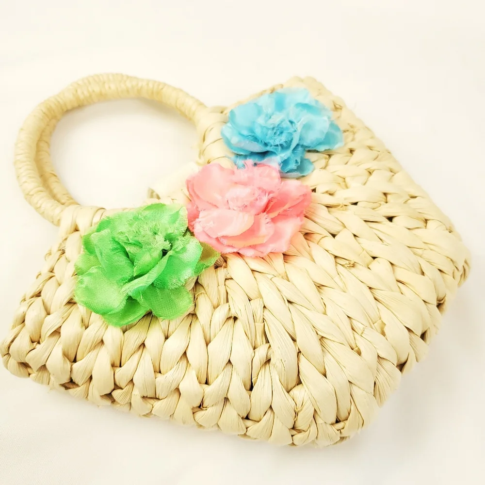 Toby NYC Children's Floral Wicker Bag